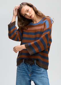 Chunky Stripe Crew Denim/Nutmeg