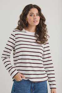Tops: Tether Chocolate White Stripe LS Boxy Tee / Chocolate White
