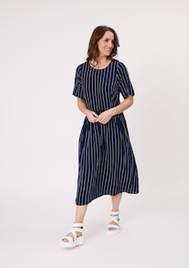 Monroe Dress Navy Stripe
