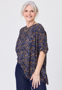 Kora Top Blue Cat Print
