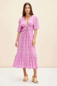 Pink Ribbon Collection: Mirella V Neck Midi Dress - Orchid