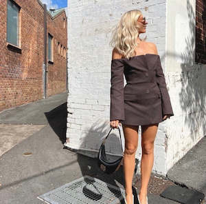 Mini Dresses: SIR The Label Sandrine Tailored Mini Dress - Chocolate