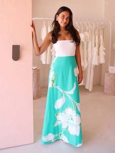 Long Dresses: By Nicola Wavy Strapless Maxi Dress in White Verde Fleur