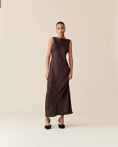 Long Dresses: RUBY Firebird Cowl Gown - Espresso