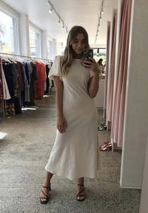 RUBY Kendall Gingham Midi Dress Neutral