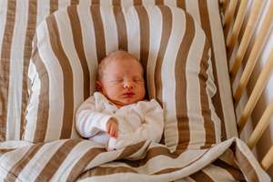 Muslin Fitted Bassinet Sheets: Fitted Bassinet Sheet | Hank Stripe