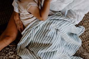 Swaddle Blankets: Muslin Swaddle Blanket | Moss Stripe