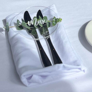 Products: Coaster place cards - laser engraved Leo Design Studio