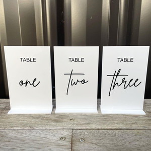 Products: Acrylic table numbers - Design 1 Leo Design Studio