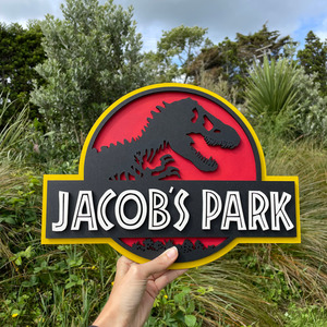Products: Jurassic Park sign - Laser cut & painted Leo Design Studio