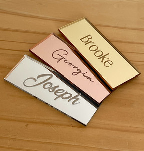 Mirrored acrylic place cards - Laser engraved Leo Design Studio