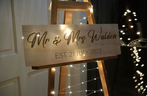 Products: Laser engraved Mr & Mrs sign Leo Design Studio