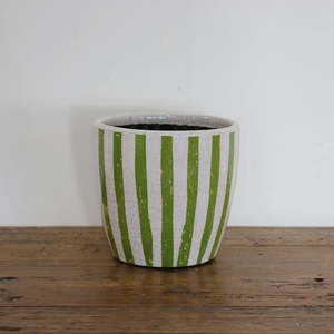 Lime Green Stripe Planter Small