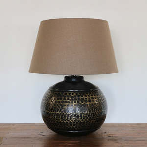 Egyptian Style Bronze and Brass Finish Beaten Lamp Base