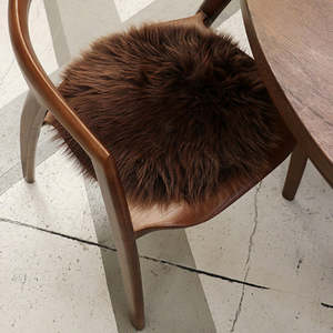 Best Selling: Long Wool Sheepskin Natural Round Cushion Pad - Leather Brown