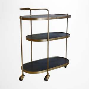 New York Brass Finish Barcart with Charcoal Shelves
