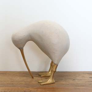 Wooden Whitewashed Kiwi with Brass Legs and Beak