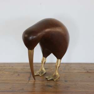 Wooden Brown Kiwi with Brass Legs and Beak