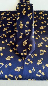 Men’s Blue Tie with Gold Musical Notes Set