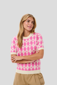Saint Tropez Pamilla S/S Top - Pink Argyle Hearts