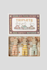 Maileg Baby Mice Triplets in a matchbox