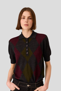 Sweaters Knitwear: POL Meira Argyle Knit Tee - Charcoal/Khaki/Merlot
