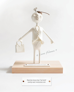 Products: Print: Harriet dons her ‘be bold’ cardy and ventures out