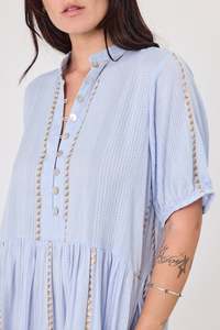 Home Page Clothing Designers New Zealand Libertine The Label: Moonlight Dress | Sun Woven stitch sky blue