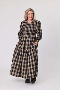 Sienna Dress | Black camel tartan