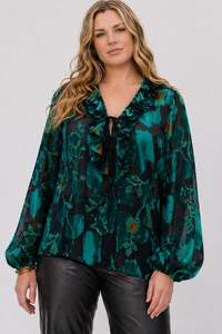 Poet Blouse | Teal Orchid velvet