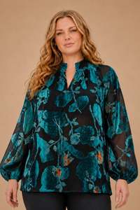 Home Page Clothing Designers New Zealand Libertine The Label: Dylan Blouse | Teal Orchid velvet- NEW STYLE