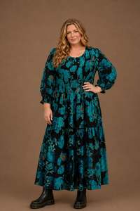 Home Page Clothing Designers New Zealand Libertine The Label: Sienna Dress | Teal Orchid velvet - NEW STYLE!