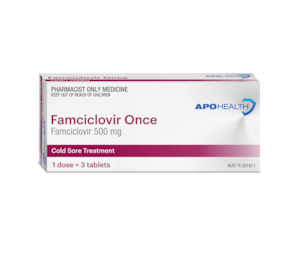 APOHEALTH Famciclovir Once 500mg Tablets 3s (Pharmacist Only Medicine)