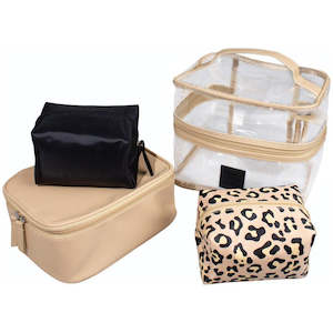 Make Up Bags Cases: Tender Love + Carry Tan Leopard Set 4pcs