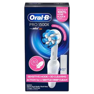 Toothbrushes: Oral B Pro 1500X Extra Sensitive White Electric Toothbrush White