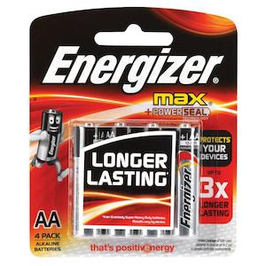 Batteries: Energizer MAX  AA BATTERY 4pk