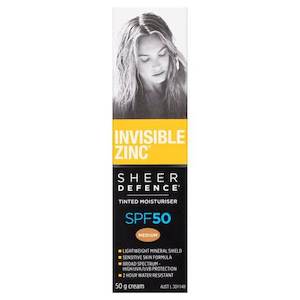 Sunscreen: Invisible Zinc Sheer Defence Tinted Moisturiser Spf 50 Medium 50G