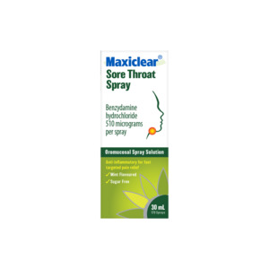 Respiratory Allergies: Maxiclear Sore Throat Spray 3mg/mL 30mL