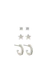 EarSense Silver Cubic Zirconia / Star / Crystal Hoop Trio