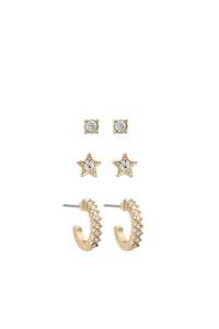 Earrings: EarSense Gold Cubic Zirconia, Star, Crystal Hoop Trio