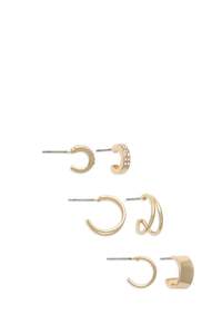 Earrings: EarSense Gold Crystal/Wide/Double Hoop Trio
