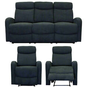 Lounge Suites: Verona Black 3 Piece Recliner Sofa Set