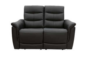 2 Seater Sofas: Lisbon 2 Seater Leather Electric Recliner Sofa - Black