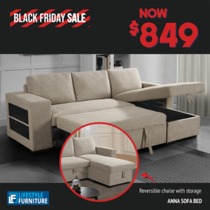 Anna Sofa Bed With Storage - Reversible Chaise - Beige