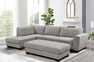 Corner Suites: Cantabil Corner Sofa With Ottoman - Light Grey