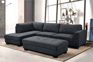 Cantabil Sectional Sofa With Ottoman - Dark Grey