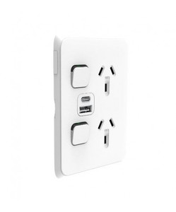 PDL392USBAC-VW PDL Iconic Double Switched Socket 10A + USB A+C Vivid White