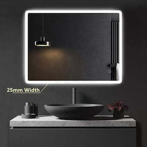 Led Mirrors: 900x750mm Rectangle LED Mirror with Demister Touch Switch 3 Colours Lighting on Rim Frameless PC Lampshade