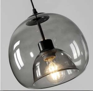Single Pendant: Smokey Grey Glass Pendant Light – Modern Hanging Light Fixture | Model GX-P105