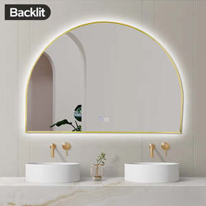 Led Mirrors: Backlit Gunmetal/Brushed Yellow Gold Arched LED Wall Mirror 1200*850mm
